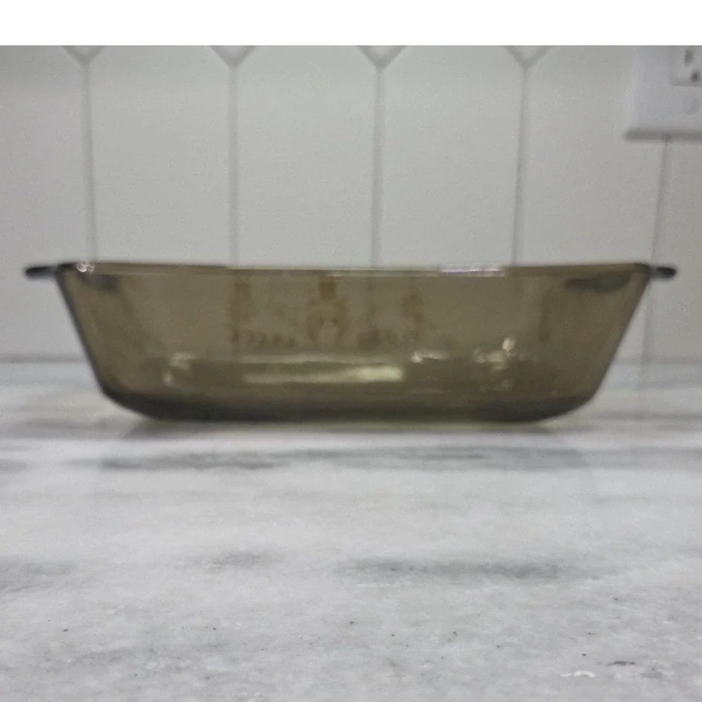 Glasbake Jeanette Smoke Casserole Dish, Vtg‎ Yellow Daisies Design, Kitchenware